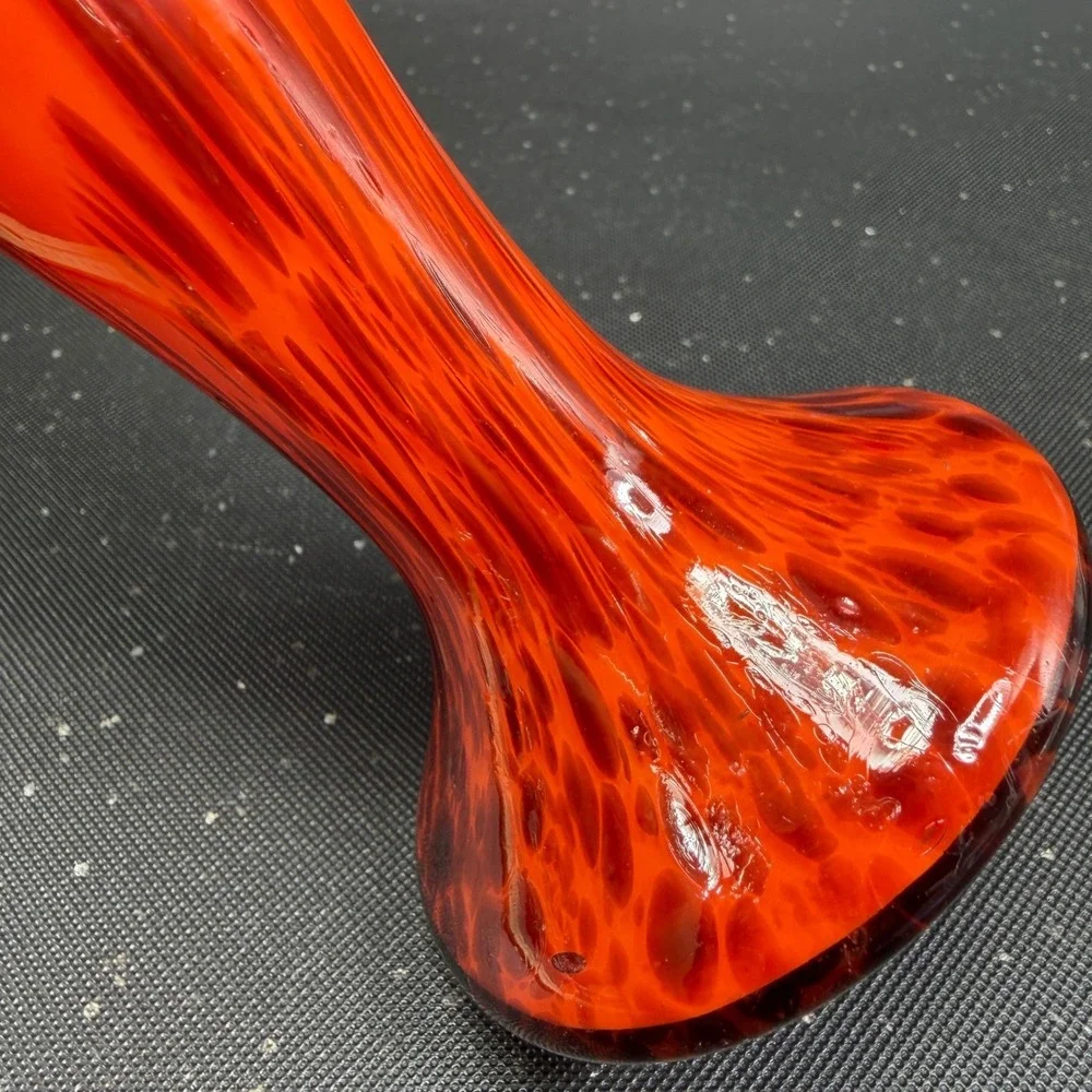 Vintage Czech Art Glass Ruffled Vase Orange Bohemian Mid Century Modern 8in